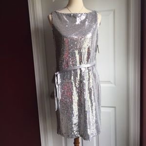Mary L. Couture Silver Sequin Short Formal…